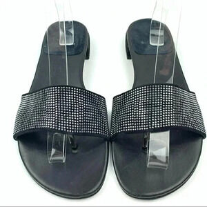 Stuart Weitzman sandals size 9 black leather suede Studded slip on slides